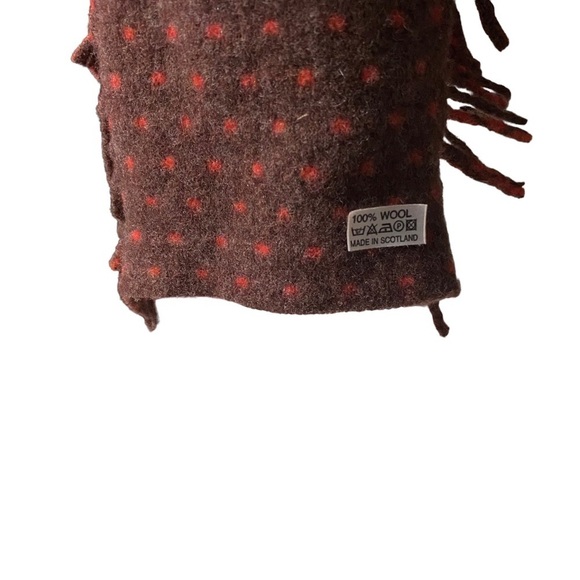 Brown & Orange 100% Irish Wool Reversible Dot Print /Stripe Print Frilly Scarf - Picture 7 of 9
